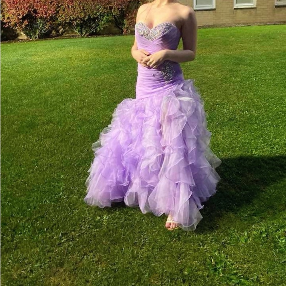 Mori Lee Lavender Strapless Ruffled Prom Gown with Beaded Bodice corset size 0